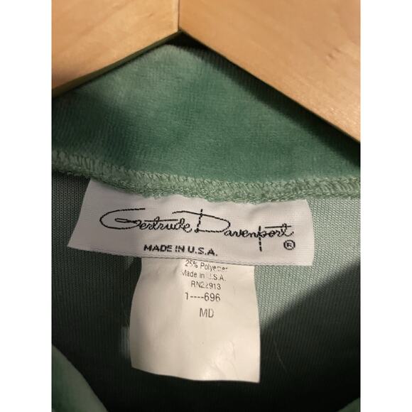 Vintage Gertrude Davenport Womens Top Medium Green Terry Velour Popover Retro - Picture 3 of 7